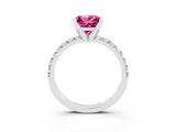 White gold Princess Cut Pink Sapphire Solitaire Pavé Engagement Ring with Round Band and Prong Setting_75