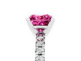 White gold Princess Cut Pink Sapphire Solitaire Pavé Engagement Ring with Round Band and Prong Setting_77