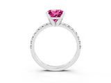 White gold Princess Cut Pink Sapphire Solitaire Pavé Engagement Ring with Round Band and Prong Setting_88
