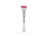 White gold Princess Cut Pink Sapphire Solitaire Ring with Cathedral Setting and Pavé Band_26