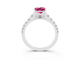 White gold Princess Cut Pink Sapphire Solitaire Ring with Cathedral Setting and Pavé Band_27