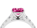 White gold Princess Cut Pink Sapphire Solitaire Ring with Cathedral Setting and Pavé Band_28