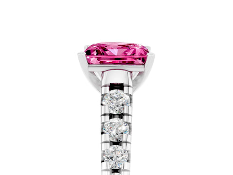 White gold Princess Cut Pink Sapphire Solitaire Ring with Cathedral Setting and Pavé Band_29