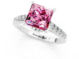 White gold Princess Cut Pink Sapphire Solitaire Ring with Crossover Gallery and Round  Pavé Band_13