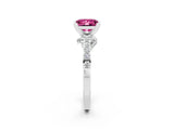 White gold Princess Cut Pink Sapphire Solitaire Ring with Crossover Gallery and Round  Pavé Band_14