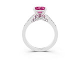 White gold Princess Cut Pink Sapphire Solitaire Ring with Crossover Gallery and Round  Pavé Band_15