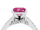 White gold Princess Cut Pink Sapphire Solitaire Ring with Crossover Gallery and Round  Pavé Band_16