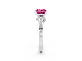 White gold Princess Cut Pink Sapphire Solitaire Ring with Crossover Gallery and Round  Pavé Band_38