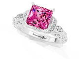 White gold Princess Cut Pink Sapphire Solitaire Ring with Filigree Band and Four-Prong Setting_49