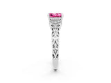 White gold Princess Cut Pink Sapphire Solitaire Ring with Filigree Band and Four-Prong Setting_50