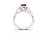 White gold Princess Cut Pink Sapphire Solitaire Ring with Filigree Band and Four-Prong Setting_51
