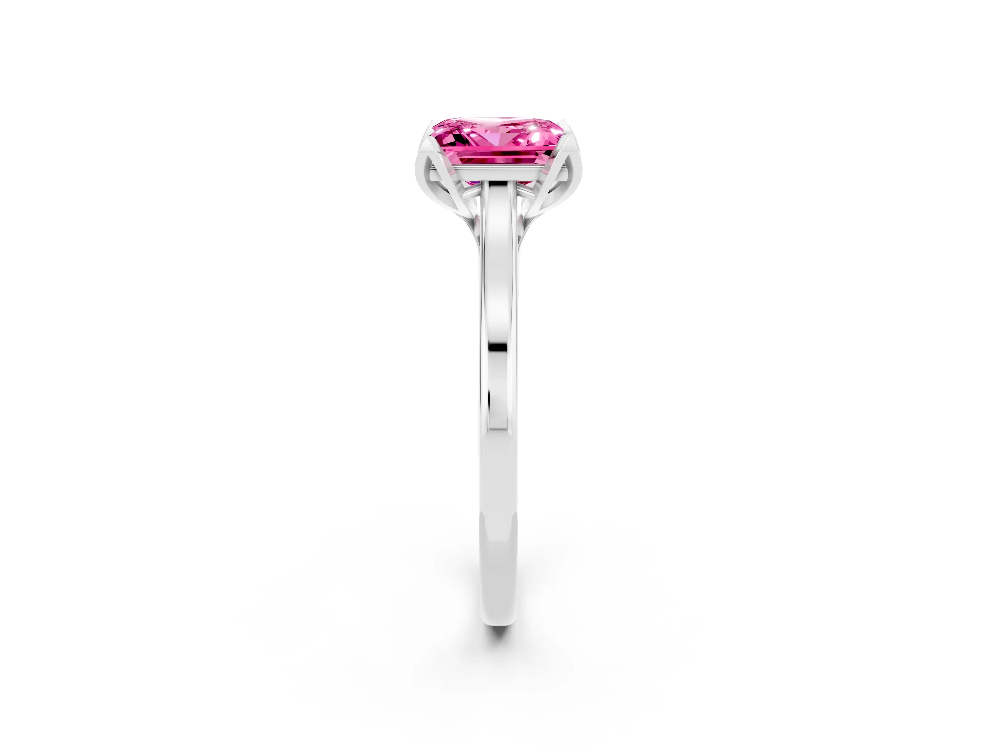 White gold Princess Cut Pink Sapphire Solitaire Ring with Flower Prong Setting and Classic Band_38