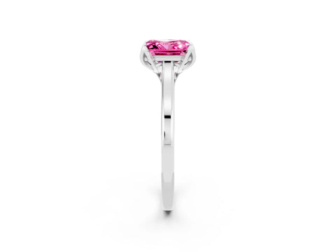 White gold Princess Cut Pink Sapphire Solitaire Ring with Flower Prong Setting and Classic Band_38
