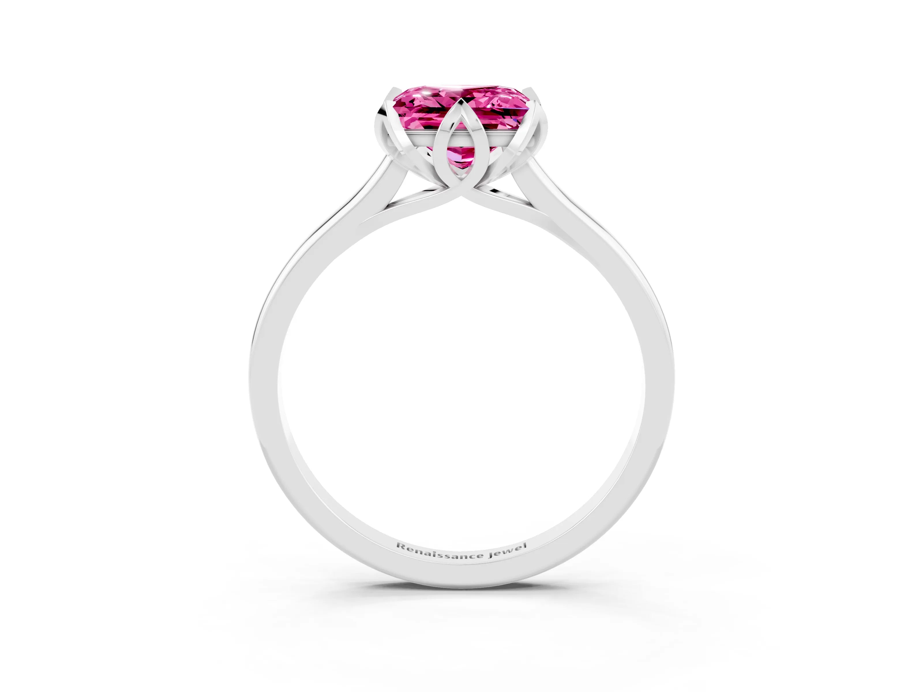 White gold Princess Cut Pink Sapphire Solitaire Ring with Flower Prong Setting and Classic Band_39