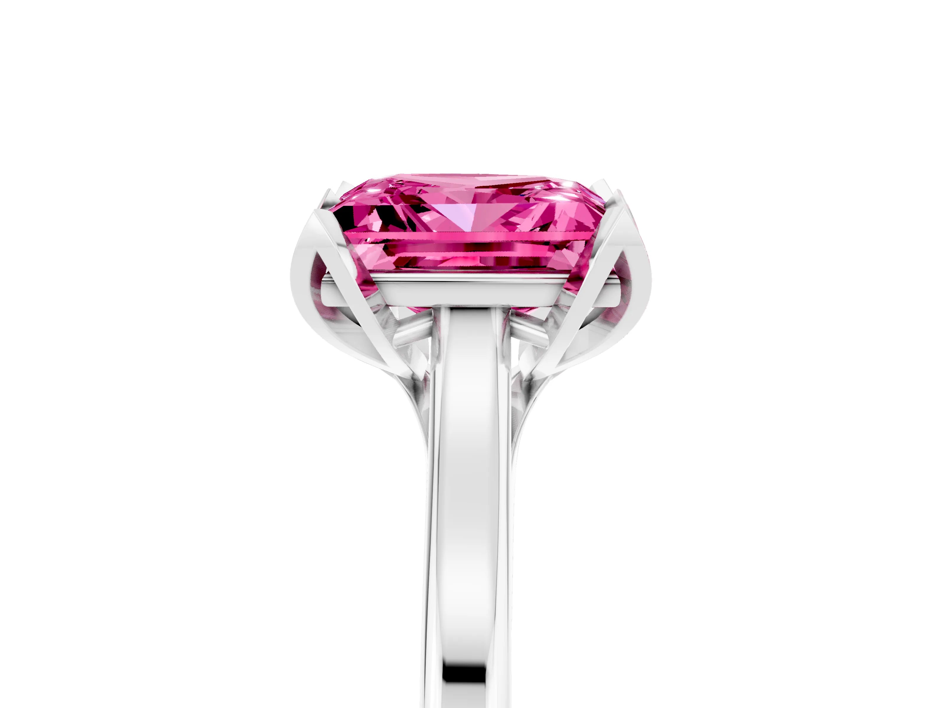 White gold Princess Cut Pink Sapphire Solitaire Ring with Flower Prong Setting and Classic Band_41