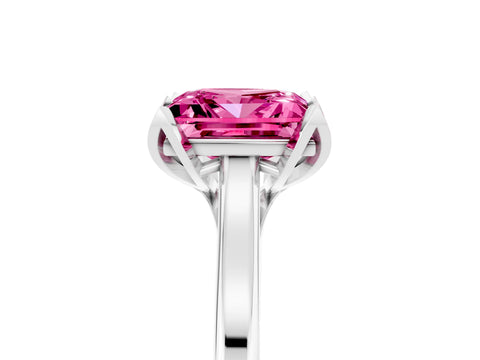 White gold Princess Cut Pink Sapphire Solitaire Ring with Flower Prong Setting and Classic Band_41