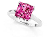White gold Princess Cut Pink Sapphire Solitaire Ring with Flower Prong Setting and Classic Band_44