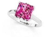 White gold Princess Cut Pink Sapphire Solitaire Ring with Flower Prong Setting and Classic Band_98