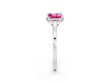 White gold Princess Cut Pink Sapphire Solitaire Ring with Flower Prong Setting and Classic Band_99