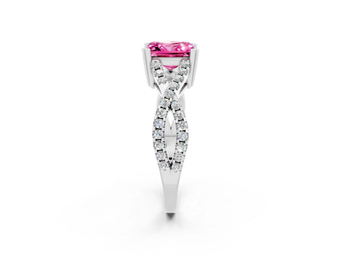 White gold Princess Cut Pink Sapphire Solitaire Ring with Four-Prong Setting and Twisted Pavé Band_14