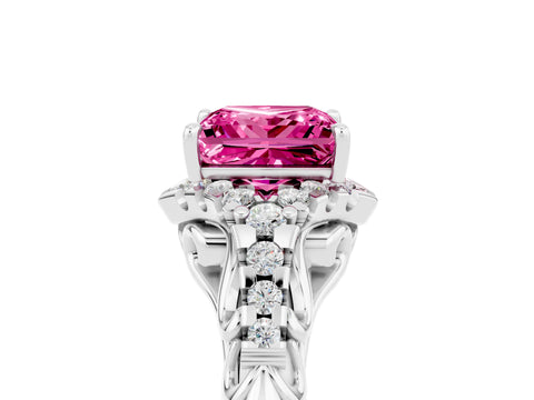 White gold Princess Cut Pink Sapphire Solitaire Ring with Hidden Halo and Pavé Band_17