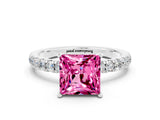 White gold Princess Cut Pink Sapphire Solitaire Ring with Pavé Accents and Four-Prong Setting_24