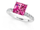 White gold Princess Cut Pink Sapphire Solitaire Ring with Pavé Accents and Four-Prong Setting_25