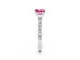 White gold Princess Cut Pink Sapphire Solitaire Ring with Pavé Accents and Four-Prong Setting_26