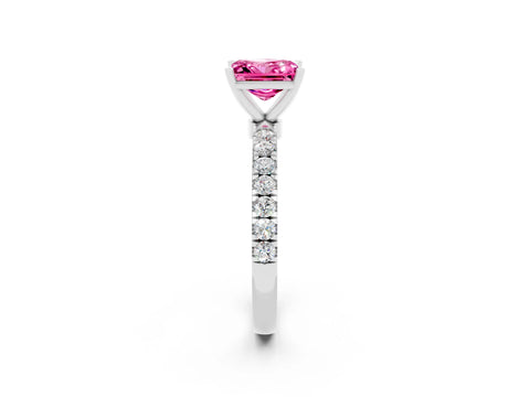 White gold Princess Cut Pink Sapphire Solitaire Ring with Pavé Accents and Four-Prong Setting_26