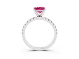 White gold Princess Cut Pink Sapphire Solitaire Ring with Pavé Accents and Four-Prong Setting_27