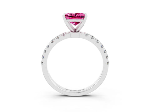 White gold Princess Cut Pink Sapphire Solitaire Ring with Pavé Accents and Four-Prong Setting_27