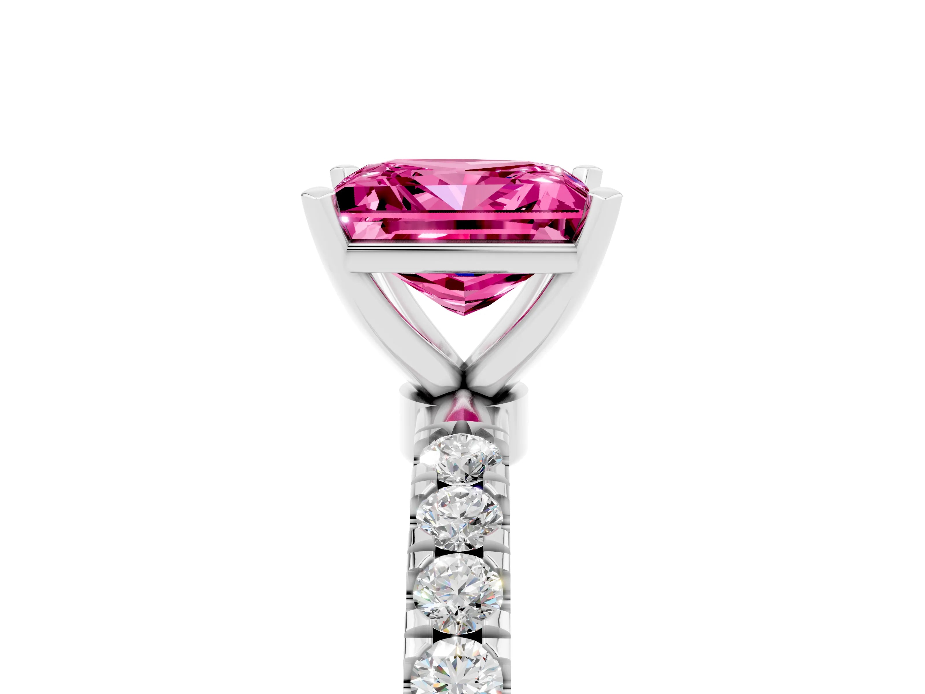 White gold Princess Cut Pink Sapphire Solitaire Ring with Pavé Accents and Four-Prong Setting_29