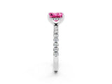 White gold Princess Cut Pink Sapphire Solitaire Ring with Pavé Band and Four-Prong Setting_62