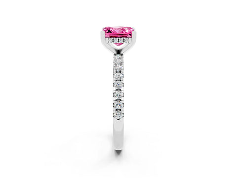 White gold Princess Cut Pink Sapphire Solitaire Ring with Pavé Band and Four-Prong Setting_62