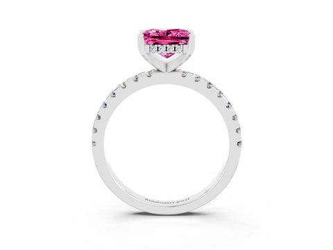 White gold Princess Cut Pink Sapphire Solitaire Ring with Pavé Band and Four-Prong Setting_63