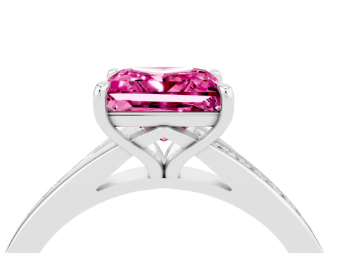 White gold Princess Cut Pink Sapphire Solitaire Ring with Pavé Band and Prong Setting_4
