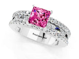 White gold Princess Cut Pink Sapphire Solitaire Ring with Pavé and Channel Set Band_25