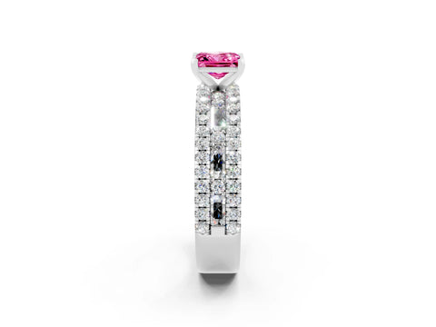 White gold Princess Cut Pink Sapphire Solitaire Ring with Pavé and Channel Set Band_26