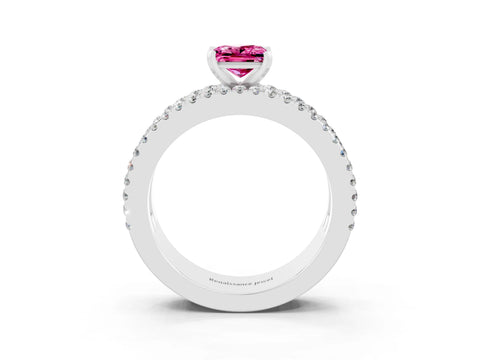 White gold Princess Cut Pink Sapphire Solitaire Ring with Pavé and Channel Set Band_27