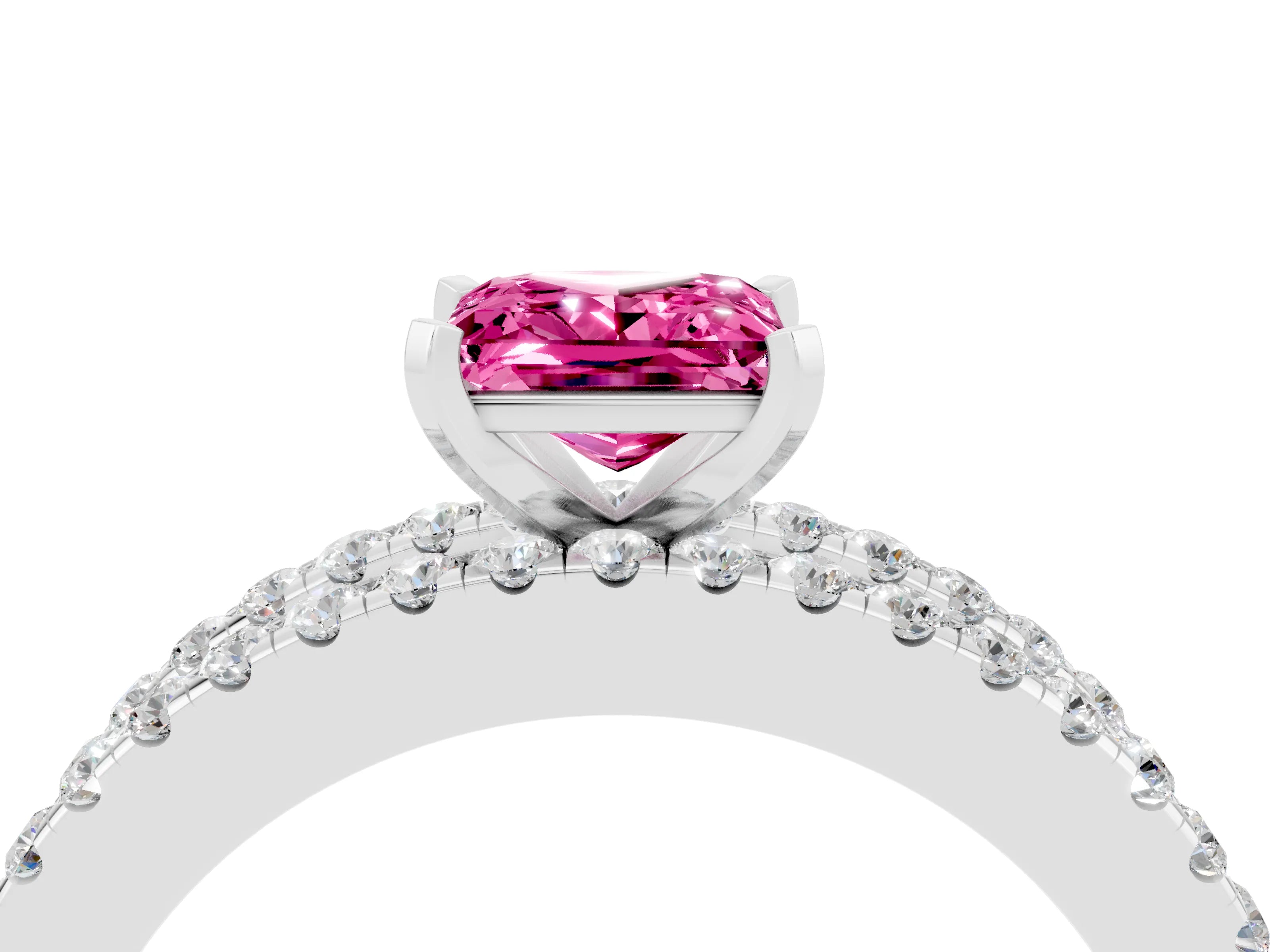 White gold Princess Cut Pink Sapphire Solitaire Ring with Pavé and Channel Set Band_28