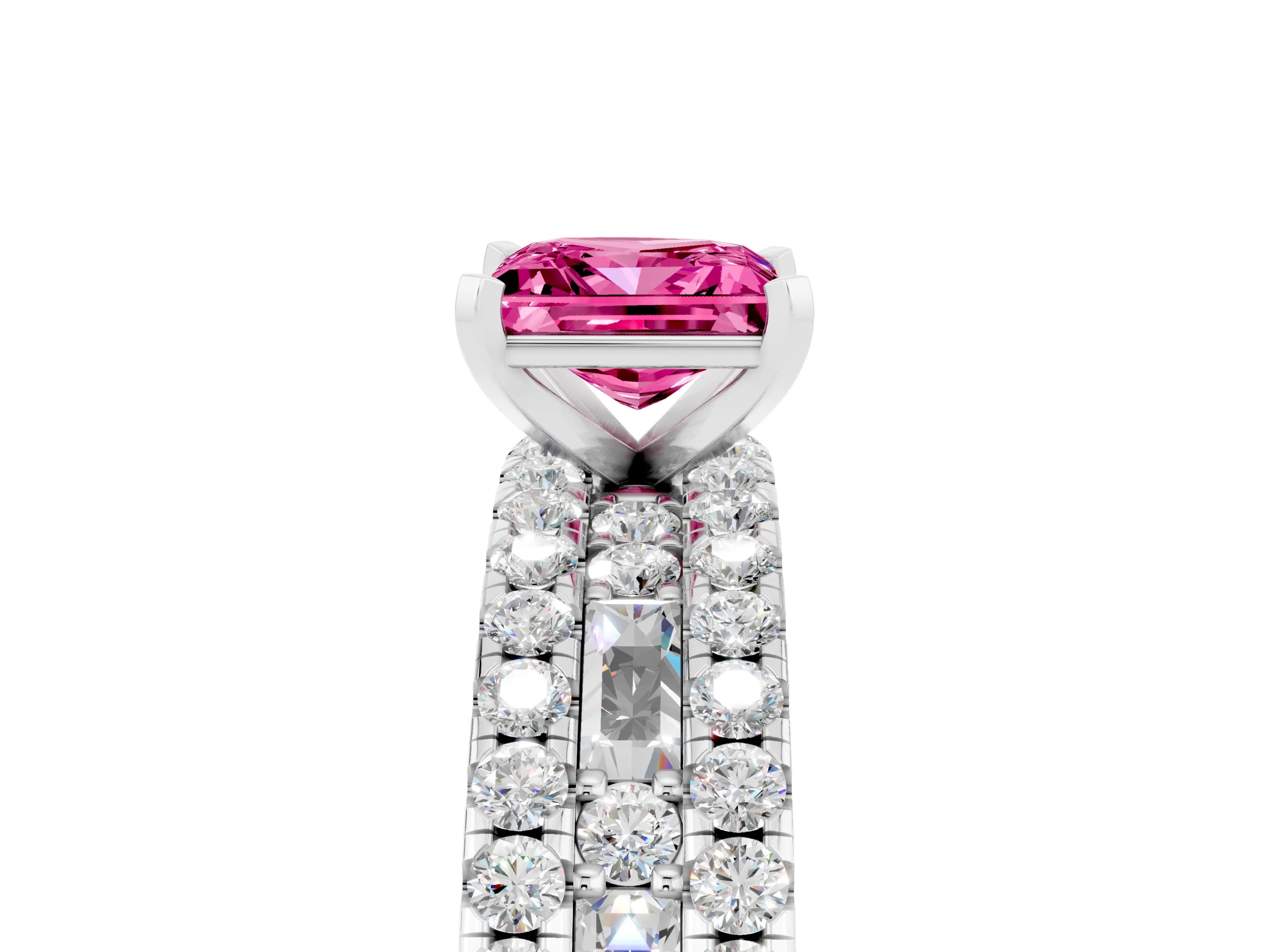 White gold Princess Cut Pink Sapphire Solitaire Ring with Pavé and Channel Set Band_29