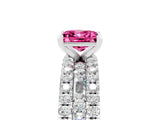 White gold Princess Cut Pink Sapphire Solitaire Ring with Pavé and Channel Set Band_29