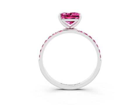 White gold Princess Cut Pink Sapphire Solitaire Ring with Pave Band and Four Prong Setting_15