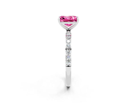 White gold Princess Cut Pink Sapphire Solitaire Ring with Pave Band and Four Prong Setting_50