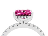 White gold Princess Cut Pink Sapphire Solitaire Ring with Round  Pavé Band and Four-Prong Setting_64
