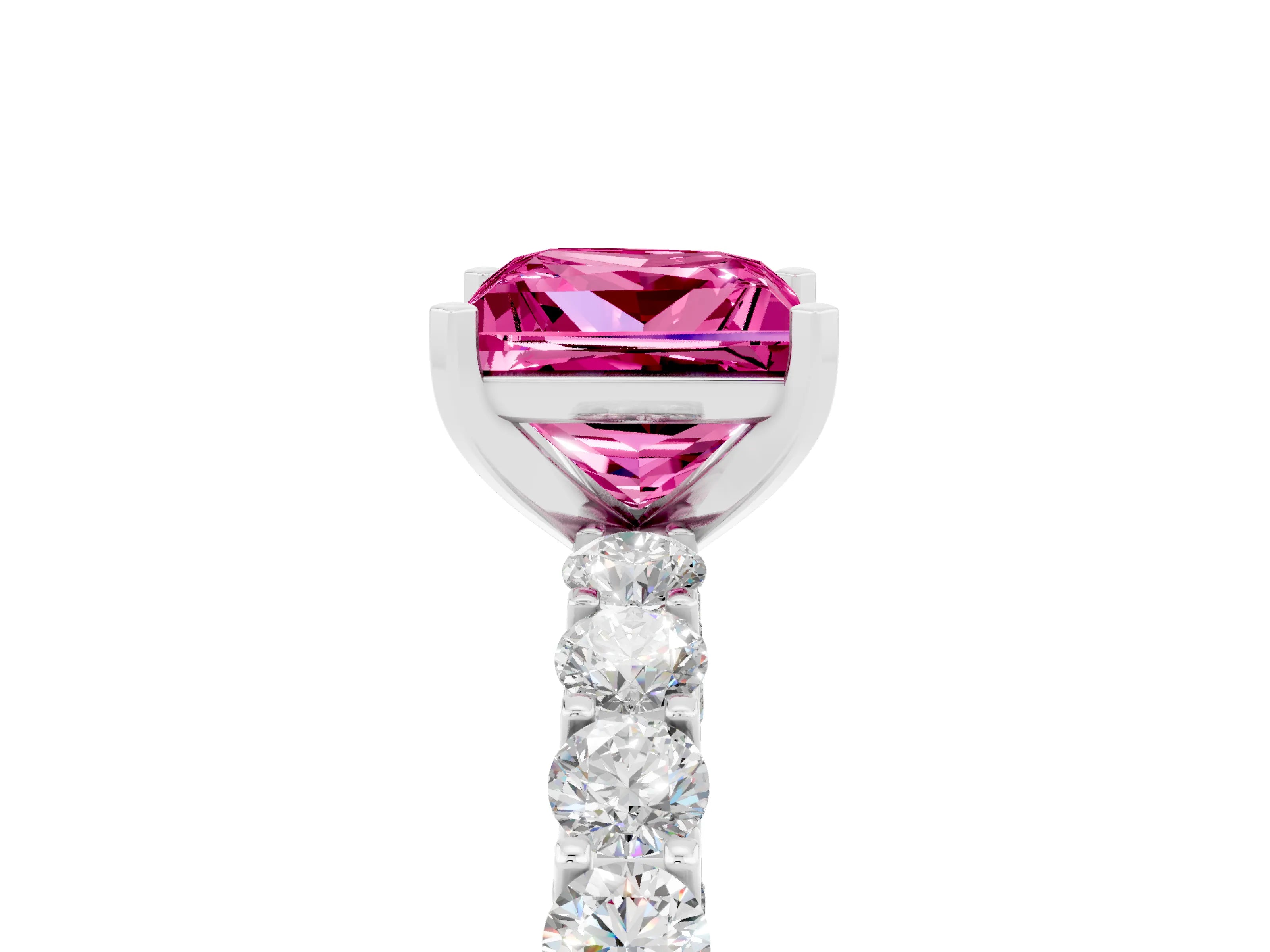 White gold Princess Cut Pink Sapphire Solitaire Ring with Shared Prong Pavé Band and Four-Prong Setting_5