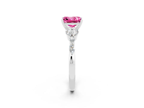 White gold Princess Cut Pink Sapphire Solitaire Ring with Side Stones and Four-Prong Setting_14