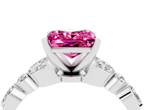 White gold Princess Cut Pink Sapphire Solitaire Ring with Side Stones and Four-Prong Setting_16