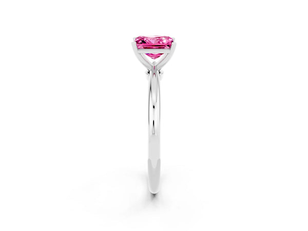 Platinum Princess Cut Pink Sapphire Solitaire Ring with Six-Prong Setting and Classic Band