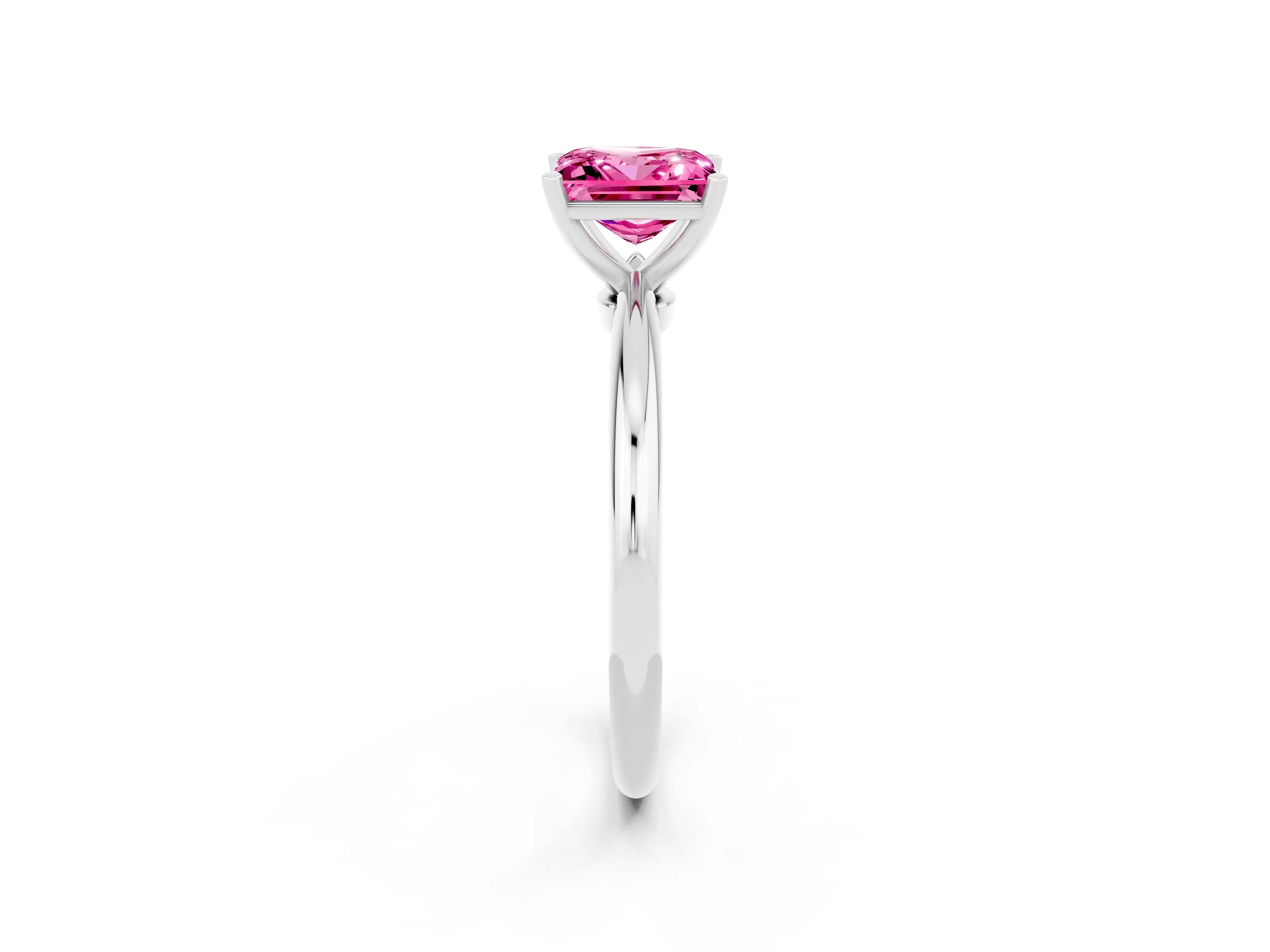 White gold Princess Cut Pink Sapphire Solitaire Ring with Six-Prong Setting and Classic Band_38